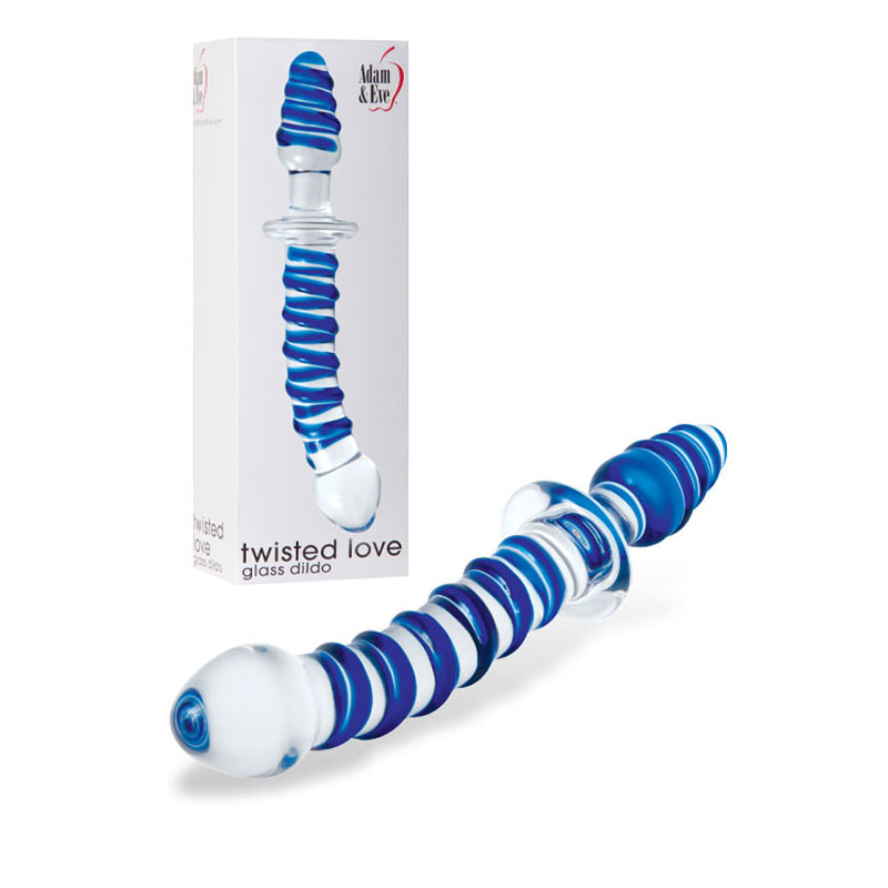 012U200000 Adam & Eve Twisted Love Glass Dildo - Clear/Blue 24 cm (9.5'') Double Ended Glass Dong - Image 1