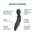 Satisfyer Wand-erland - Black - Black/Rose Gold USB Rechargeable Massage Wand - Image 2