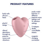 Satisfyer Cutie Heart - Light Pink - Light Pink USB Rechargeable Air Pulsation Stimulator with Vibration - Image 3