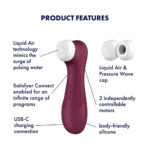 Satisfyer Pro 2 Generation 3 with App Control - Wine Red - Wine Red Touch-Free USB-C Rechargeable Clitoral Stimulator - Image 3