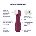 Satisfyer Pro 2 Generation 3 - Wine Red - Wine Red Touch-Free USB-C Rechargeable Clitoral Stimulator - Image 3