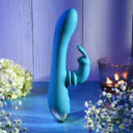 Adam & Eve SHIMMY & SHAKE VELVET RABBIT - Blue 22.4 cm USB Rechargeable Rabbit Vibrator - Image 2
