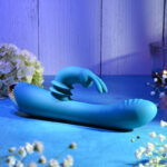 Adam & Eve SHIMMY & SHAKE VELVET RABBIT - Blue 22.4 cm USB Rechargeable Rabbit Vibrator - Image 3