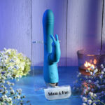 Adam & Eve SHIMMY & SHAKE VELVET RABBIT - Blue 22.4 cm USB Rechargeable Rabbit Vibrator - Image 4