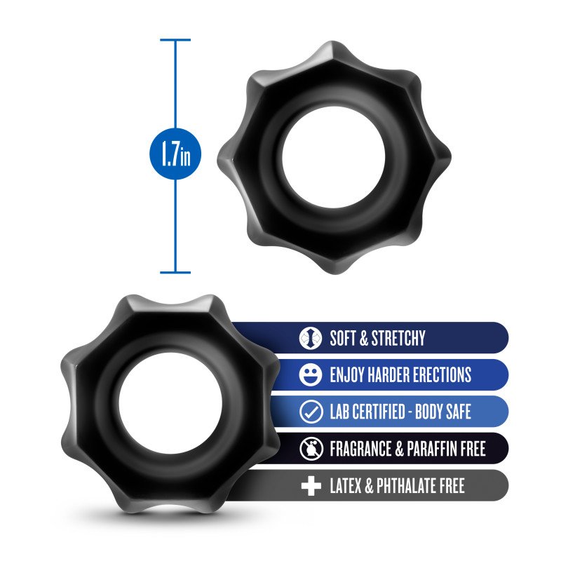 Stay Hard Nutz Cock Rings – Black, Set of 2 - Image 3
