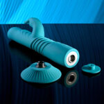Evolved BUNNY HOP - Teal 25.1 cm USB Rechargeable Thrusting Rabbit Vibrator with Suction Base - Image 5