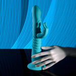 Evolved BUNNY HOP - Teal 25.1 cm USB Rechargeable Thrusting Rabbit Vibrator with Suction Base - Image 6