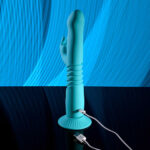 Evolved BUNNY HOP - Teal 25.1 cm USB Rechargeable Thrusting Rabbit Vibrator with Suction Base - Image 8