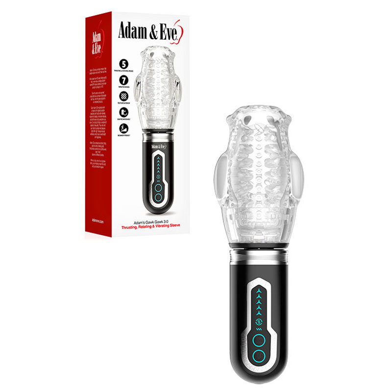I885208000 Adam & Eve Adam's Gawk Gawk 3.0 - Clear USB Rechargeable Thrusting, Rotating & Vibrating Masturbator - Image 1