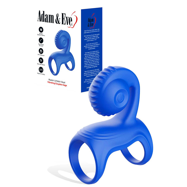 J435204000 Adam & Eve ROCKIN & ROLLIN SNAIL - Blue USB Rechargeable Vibrating Couples Cage - Image 1