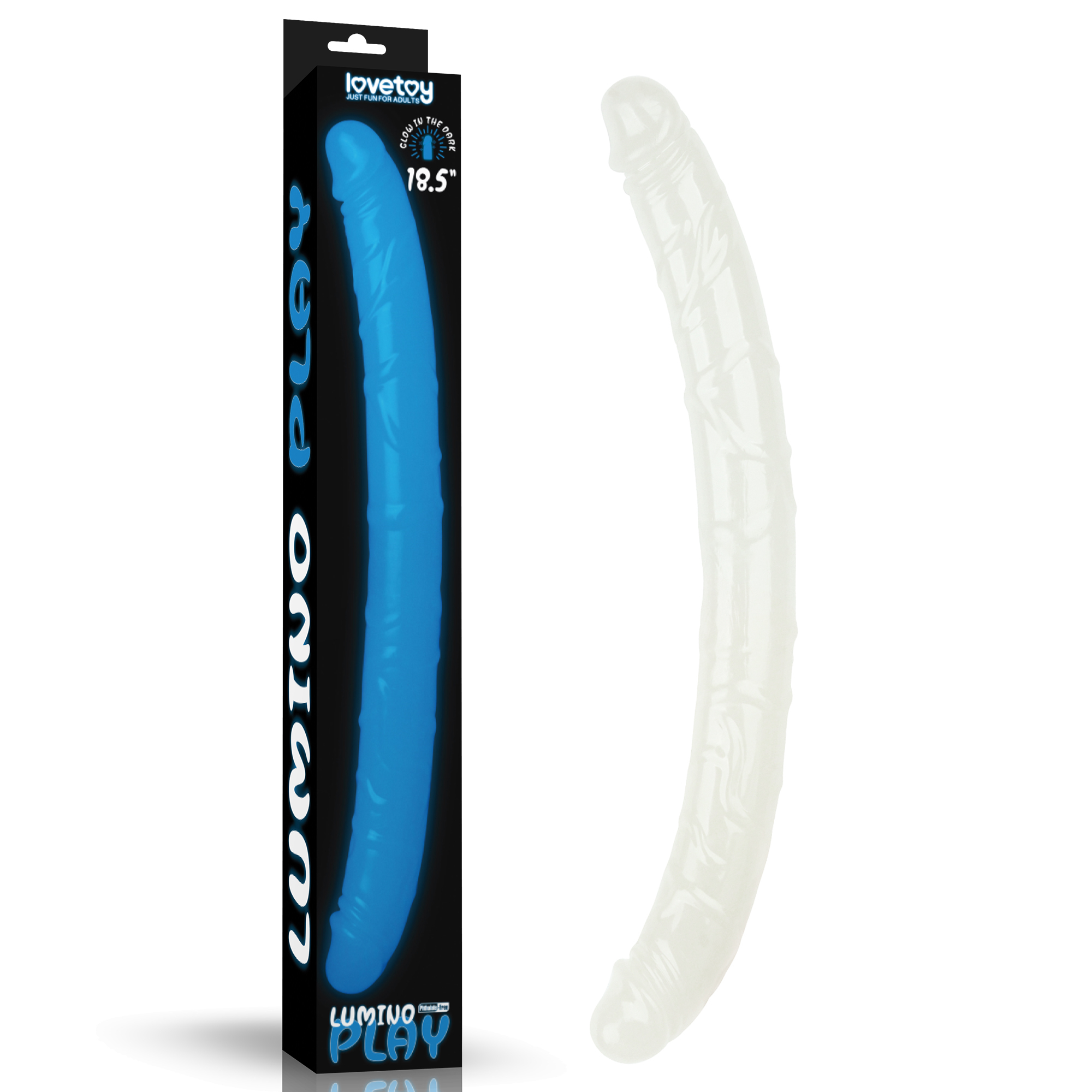 LV313012-1 Lumino Play 18.5'' Double Dildo - Glow in the Dark Blue 47 cm Double Dong - Image 1