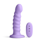 Colours Ribbed - 6'' Vibrating Dildo - Purple - Purple 16.5 cm USB Rechargeable Vibrating Dildo with Wireless Remote - Image 3