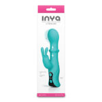 INYA Cyberluxe - Aqua - Aqua 18 cm USB Rechargeable Rabbit Vibrator with Sliding Ring Shaft - Image 4