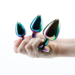 Rear Assets Trainer Kit - Multicolour - Rainbow Heart - Multi Coloured Metallic Butt Plugs with Rainbow Hearts - Set of 3 Sizes - Image 2