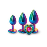 Rear Assets Trainer Kit - Multicolour - Rainbow Heart - Multi Coloured Metallic Butt Plugs with Rainbow Hearts - Set of 3 Sizes - Image 3
