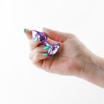 Rear Assets - Small - Purple - Purple 7.1 cm Small Metal Butt Plug with Purple Round Gem Base - Image 2