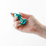 Rear Assets - Small - Teal - Teal 7.1 cm Small Metal Butt Plug with Teal Round Gem Base - Image 2