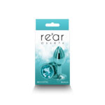Rear Assets - Small - Teal - Teal 7.1 cm Small Metal Butt Plug with Teal Round Gem Base - Image 4