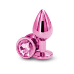 Rear Assets - Medium - Pink - Pink 8.2 cm Medium Metal Butt Plug with Pink Round Gem Base - Image 3