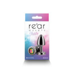 Rear Assets Petite - Gunmetal with Rainbow Gem - Gunmetal 6 cm Metal Butt Plug with Rainbow Round Gem Base - Image 4