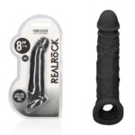 REALROCK 8'' Realistic Penis Extender with Rings - Black - Black 20.3 cm Penis Extension Sleeve