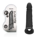 REALROCK 9'' Realistic Penis Extender with Rings - Black - Black 22.9 cm Penis Extension Sleeve