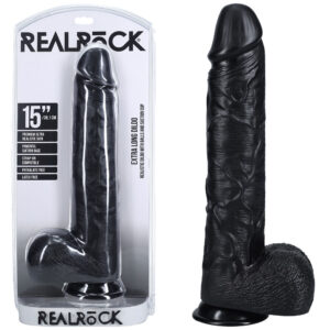 REALROCK 38cm Extra Long Dildo with Balls - Black - Black 38 cm (15'') Extra Long Dong