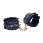 Sex & Mischief Cougar Fur Handcuffs - Navy Blue/Gold Furry Restraints - Image 2