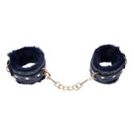 Sex & Mischief Cougar Fur Handcuffs - Navy Blue/Gold Furry Restraints - Image 3
