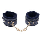 Sex & Mischief Cougar Fur Handcuffs - Navy Blue/Gold Furry Restraints - Image 4
