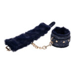 Sex & Mischief Cougar Fur Handcuffs - Navy Blue/Gold Furry Restraints - Image 5