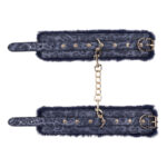 Sex & Mischief Cougar Fur Handcuffs - Navy Blue/Gold Furry Restraints - Image 6