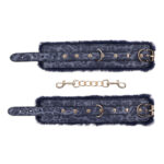Sex & Mischief Cougar Fur Handcuffs - Navy Blue/Gold Furry Restraints - Image 7
