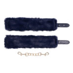 Sex & Mischief Cougar Fur Handcuffs - Navy Blue/Gold Furry Restraints - Image 8
