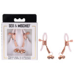 Sex & Mischief Peaches n CreaMe Bell Nipple Clamps - Peach/Rose Gold Nipple Clamps with Bells - Set of 2