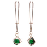 Sex & Mischief Indica Crystal Nipple Clips - Gold Nipple Clips with Emerald Gems - Image 3