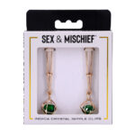 Sex & Mischief Indica Crystal Nipple Clips - Gold Nipple Clips with Emerald Gems - Image 8