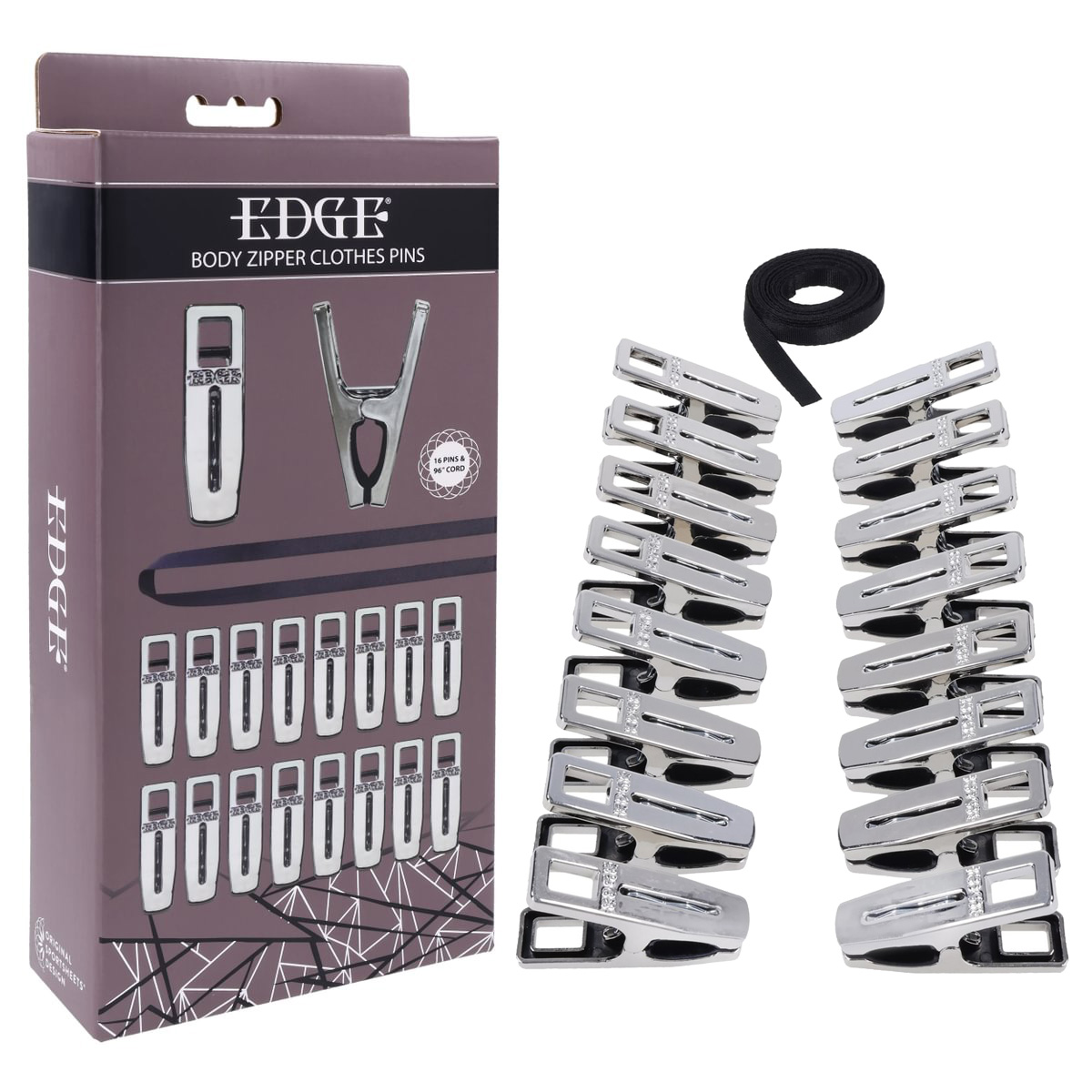 SS98033-1 EDGE Body Zipper Clothes Pins - Chrome Chrome Pins - Set of 16 - Image 1