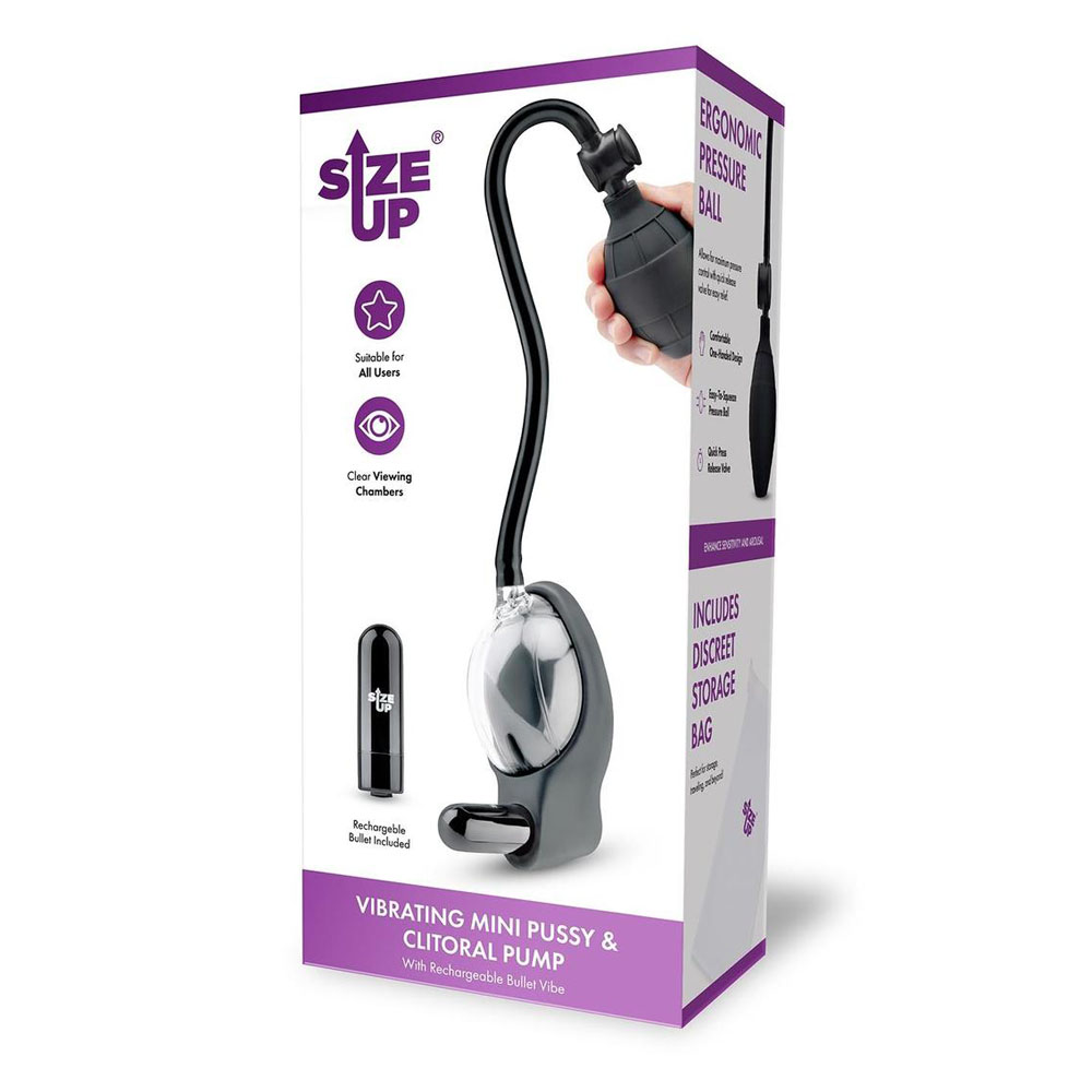 Size Up Vibrating Mini Pussy & Clitoral Pump - Clear USB Rechargeable Vibrating Vaginal and Clitoral Pump - Image 5