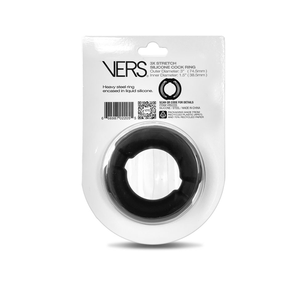 VERS Liquid Silicone Weighted Steel Core C-Ring - Black Cock Ring with Steel Core - Image 3