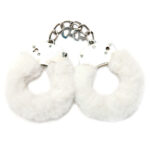 WhipSmart Classic Furry Cuffs - White - White Furry Restraints with Bonus Eye Mask - Image 2