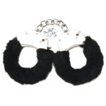 WhipSmart Classic Furry Cuffs - Black - Black Furry Restraints with Bonus Eye Mask - Image 2