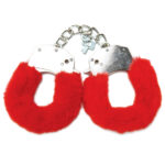 WhipSmart Classic Furry Cuffs - Red - Red Furry Restraints with Bonus Eye Mask - Image 2