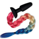 WhipSmart Furry Tales Silicone Rainbow Tail - Black 8.9 cm Butt Plug with Rainbow Tail - Image 5