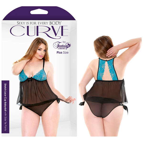 Curve Stretch Lace Cup Babydoll With Side Tie Panty
