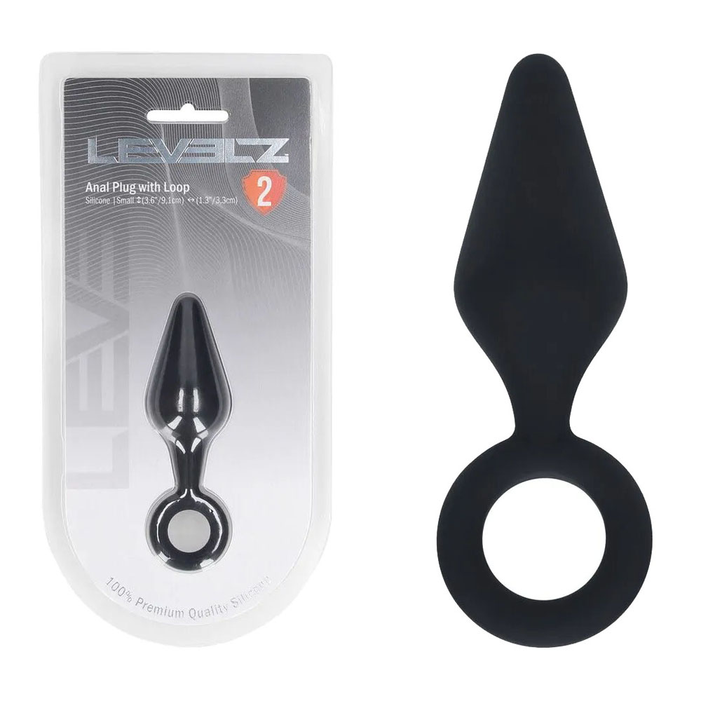 lvl02-0006blk-1 LEVELZ Silicone Anal Plug with Loop - Small - Black