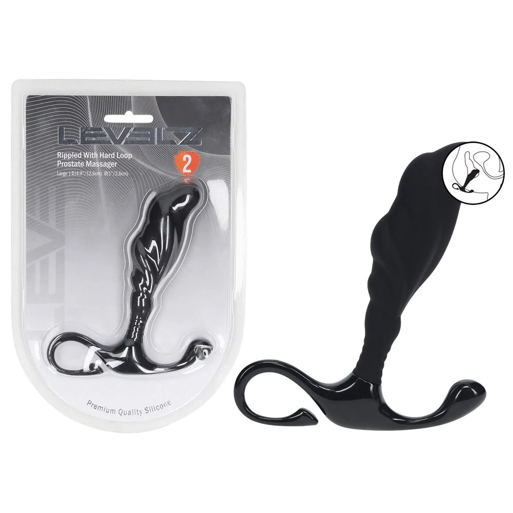 lvl02-0026blk-1 LEVELZ Rippled with Hard Loop Prostate Massager - Large