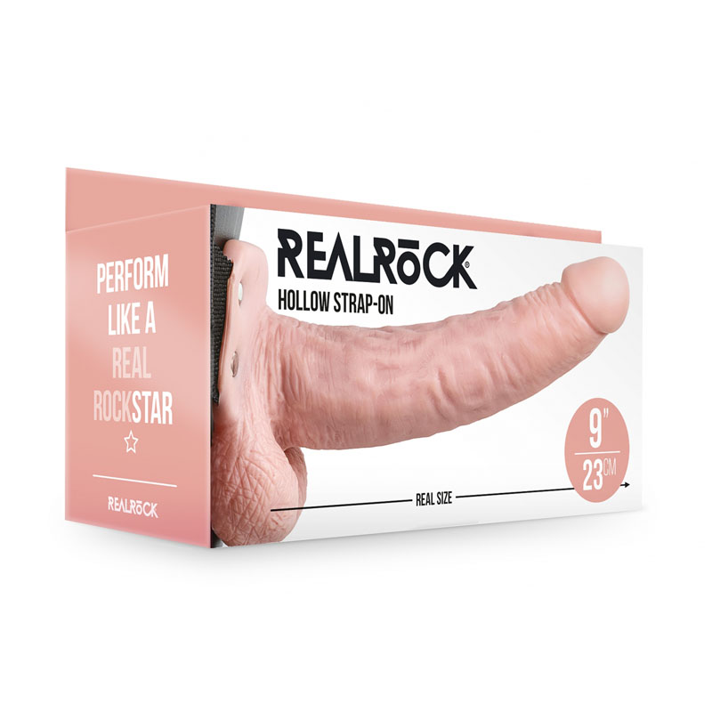 rea132fle REALROCK Hollow Strapon with Balls - 23 cm Flesh
