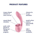 Satisfyer Tongue Genius - Pink USB Rechargeable Vibrator with Flicking Clit Stimulator - Image 2