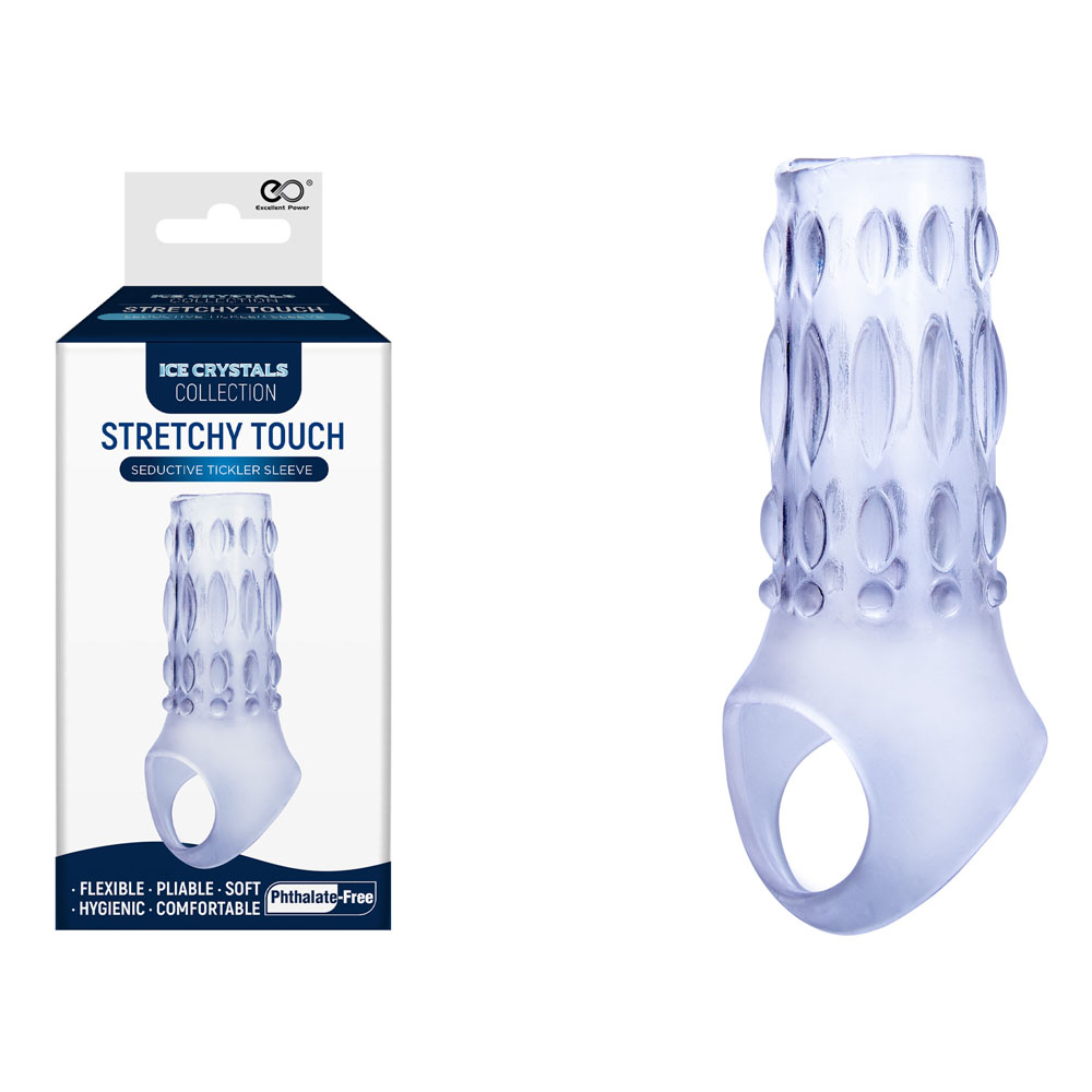 FSQ012A000-050 Ice Crystals Stretchy Touch Tickler Sleeve - Clear Penis Sleeve - Image 1
